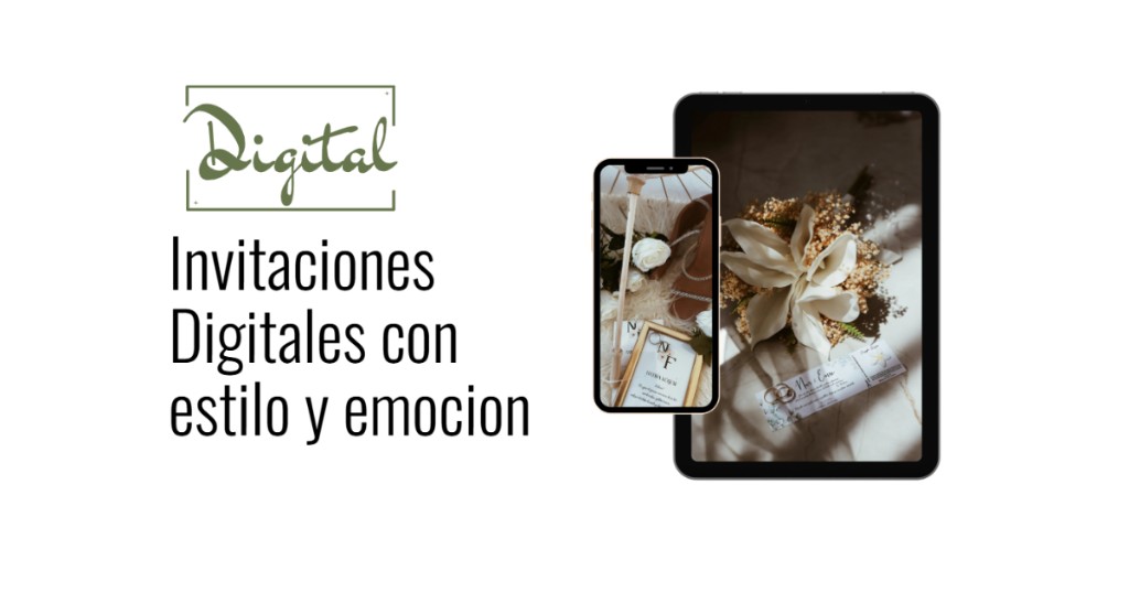 Marca Invitaciones Digital junto a mockups de móvil y tablet